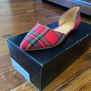 NIB red plaid D’Orsay J. Crew factory flats size 8.5